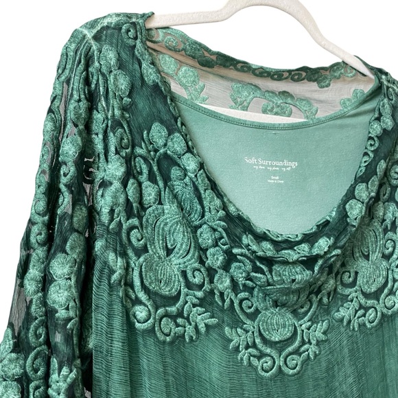Soft Surroundings green boho lace embroidered silk summer dress tunic size small - Picture 3 of 13